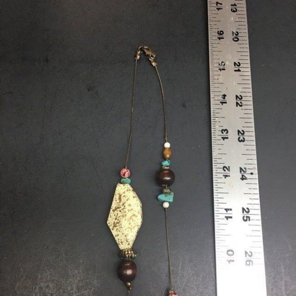 Long Necklace Beige Brown Turquoise Pink Gold Chunky Speckle Faceted Retro BoHo - Picture 9 of 9